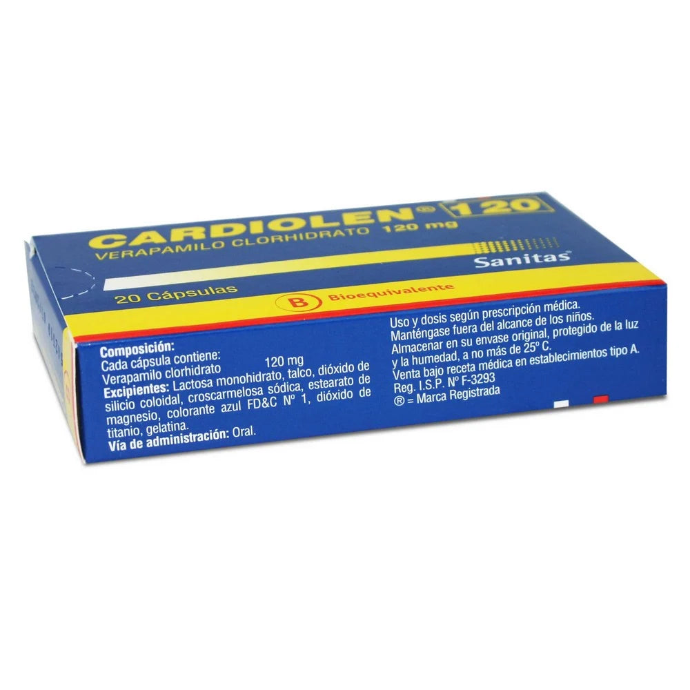 Cardiolen Verapamilo Clorhidrato 120 MG x 20 Cápsulas