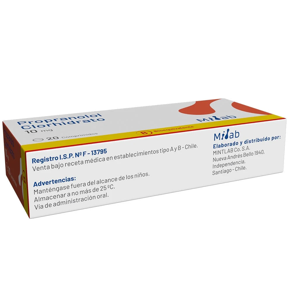 Propranolol Clorhidrato 10 MG x 20 Comprimidos Milab