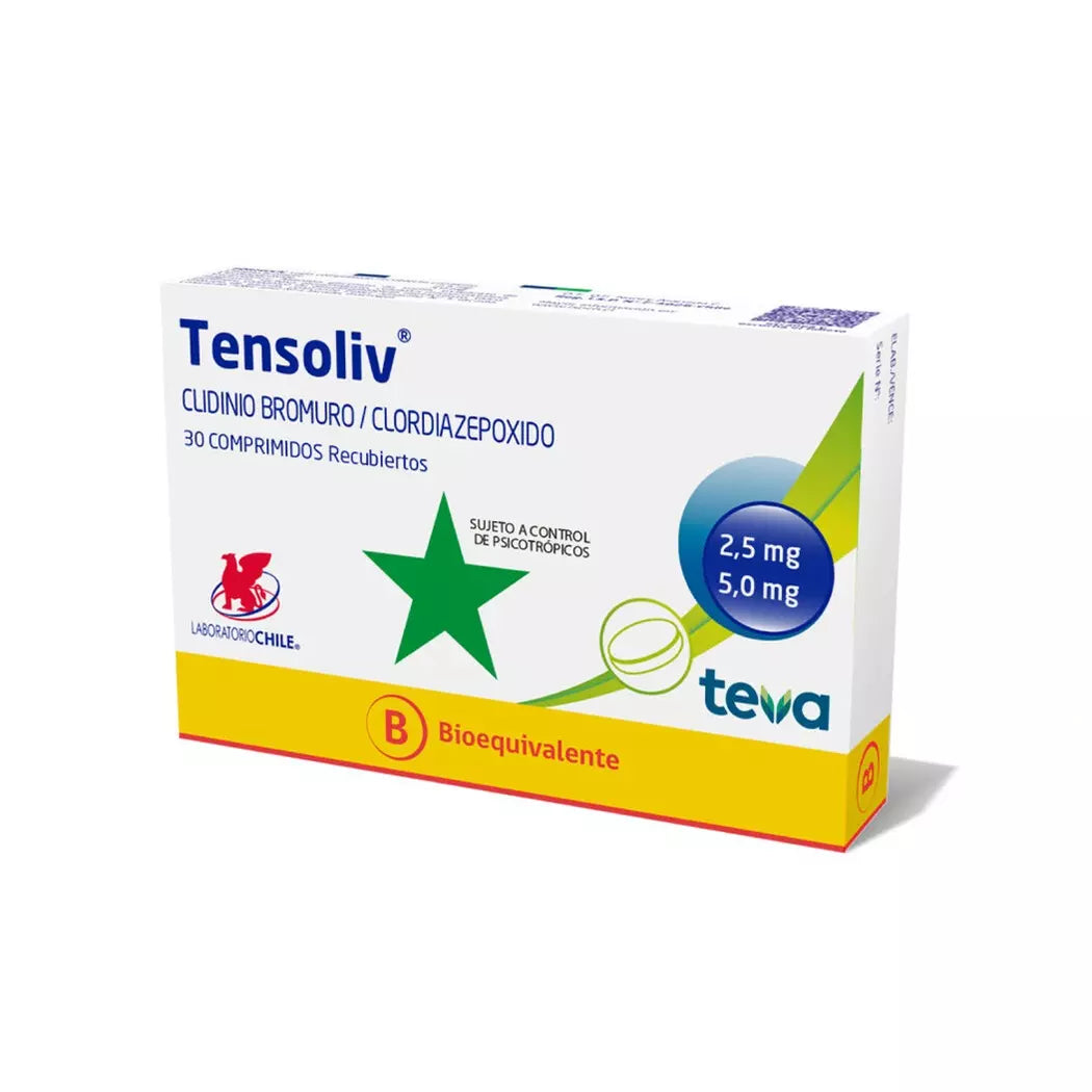 Tensoliv Clidinio Bromuro 2.5 MG / Clordiazepóxido 5.0 MG 30 Comprimidos