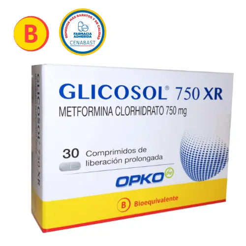 Glicosol XR Metformina Clorhidrato 750 MG x 30 Comprimidos