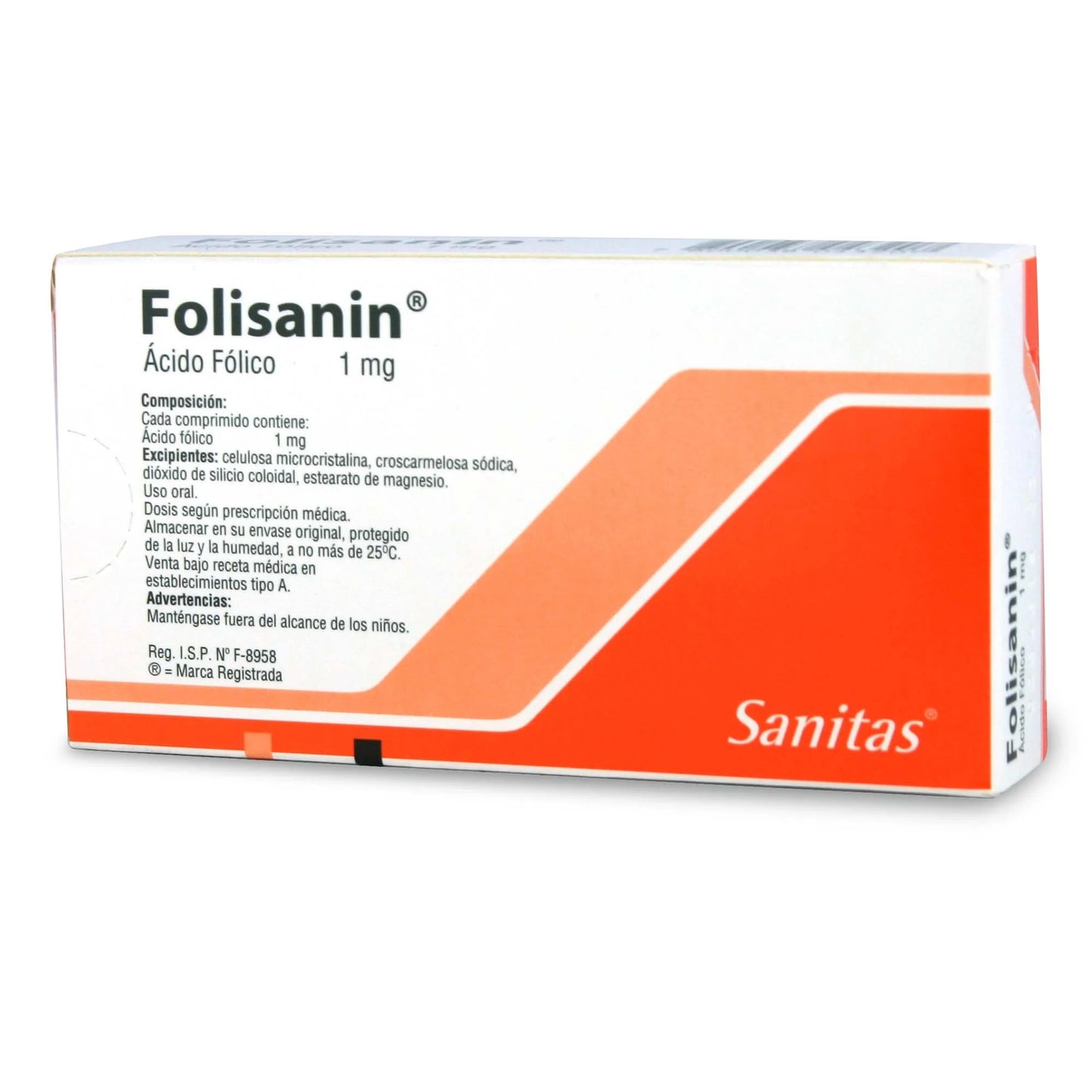 Folisanin Ácido Fólico 1 MG x 30 Comprimidos