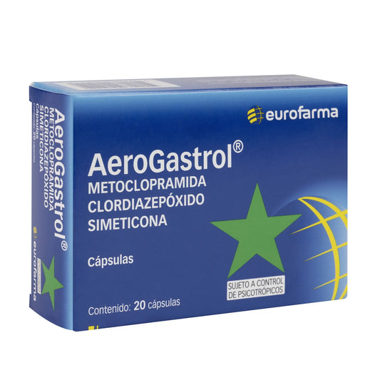 Aerogastrol Metoclopramida 5 MG / Clordiazepoxido 5 MG / Simeticona 104 MG 20 Cápsulas