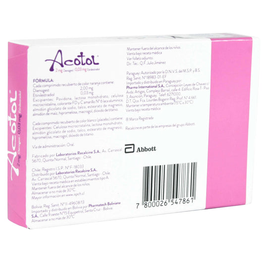 Acotol 2 MG Dienogest / 0.03 MG Etinilestradiol 28 Comprimidos