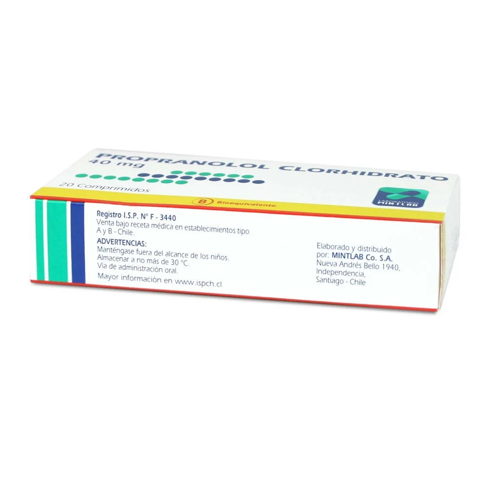Propranolol Clorhidrato 40 MG x 20 Comprimidos Mintlab