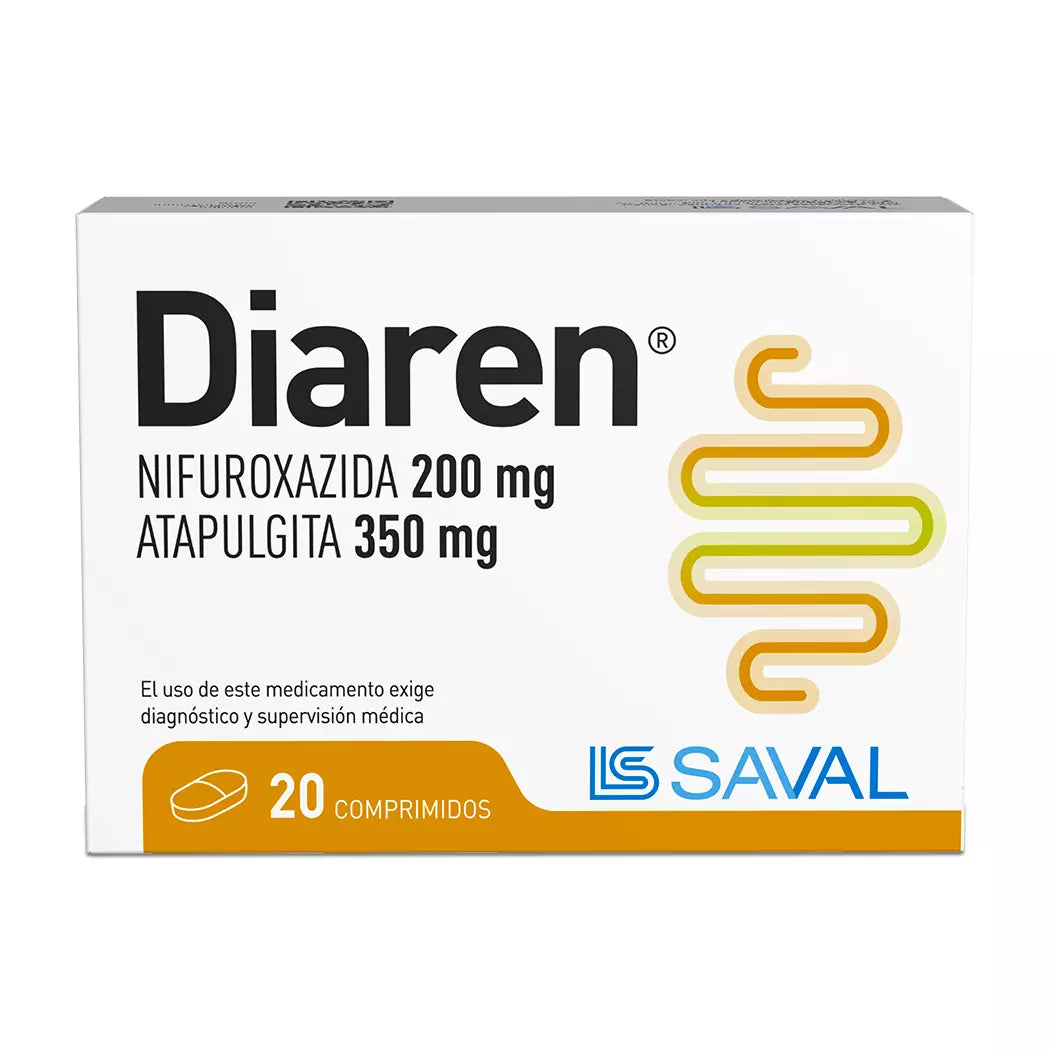 Diaren Nifuroxazina 200 MG / Atapulgita 350 MG x 20 Comprimidos