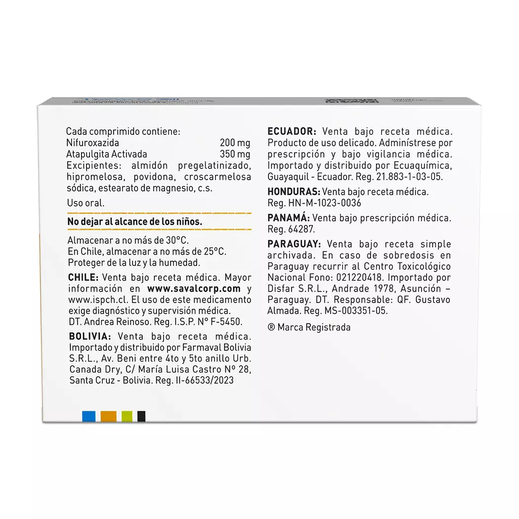 Diaren Nifuroxazina 200 MG / Atapulgita 350 MG x 20 Comprimidos