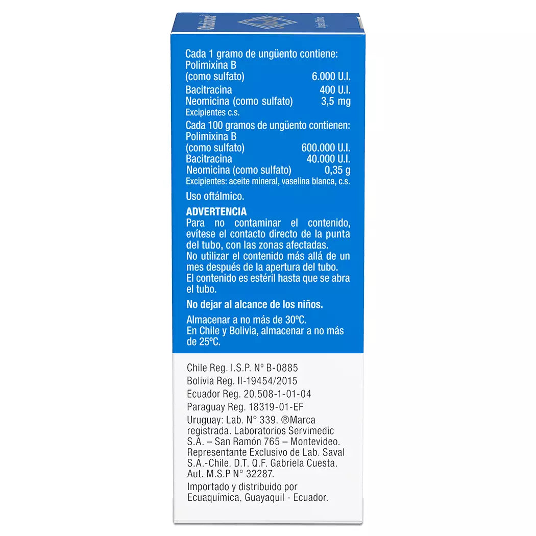 Oftabiótico Bacitracina / Neomicina / Polimixina B Ungüento Oftálmico 3.5g
