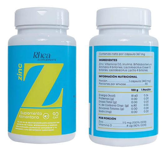 Zinc 15 MG x 90 Cápsulas Rhea Supplements